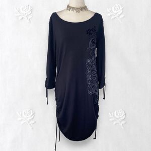 Rock & Roll Cowgirl Romantic Goth Grunge Black Studded Cinched Midi Dress L